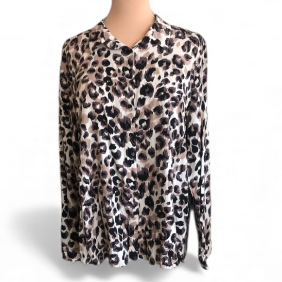 BIG DART Long Sleeve Button Front Shirt Top Size XL Leopard Print Brown Tan NWOT - Picture 15 of 16